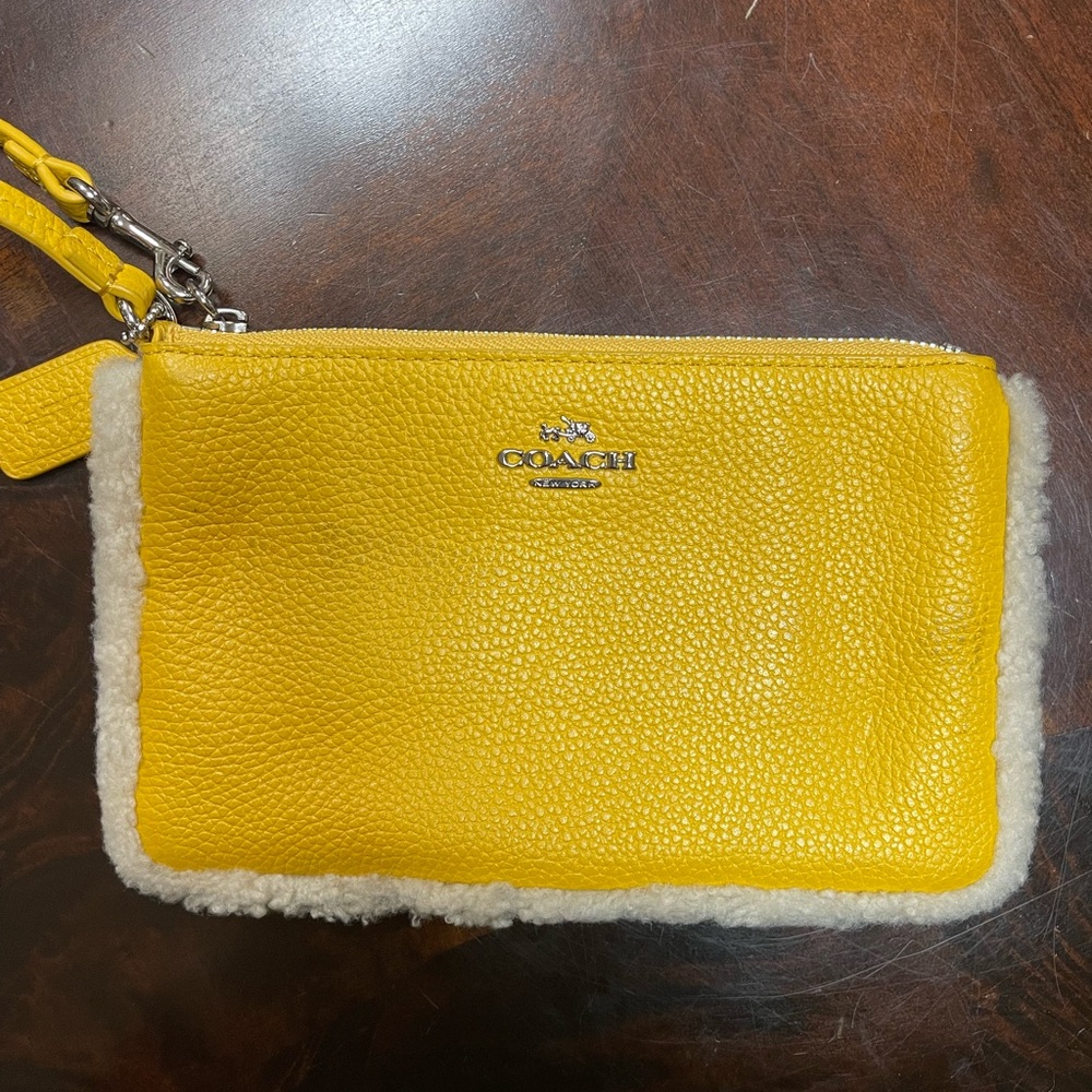 Coach Yellow Wristlet with Sherpa White Trim